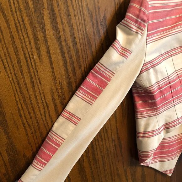 BCBGMaxAzria Striped Draped Open Front Blazer; Pink & Cream, Size XXS/XS/S - Picture 4 of 5